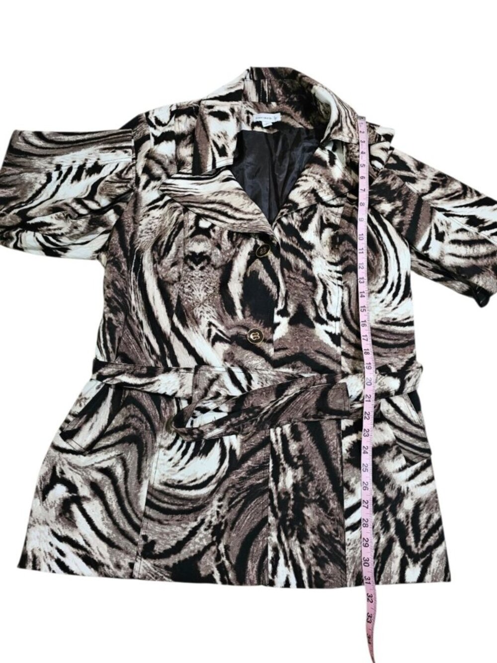 Susan Graver Women XL Blazer Black White Animal Print Belted Statement Essential - Picture 6 of 7